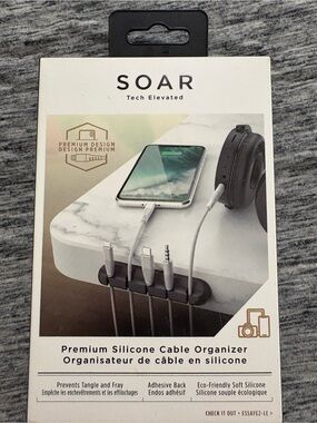 Black Silicone Cable Organizer - 5-Slot Cord Holder
